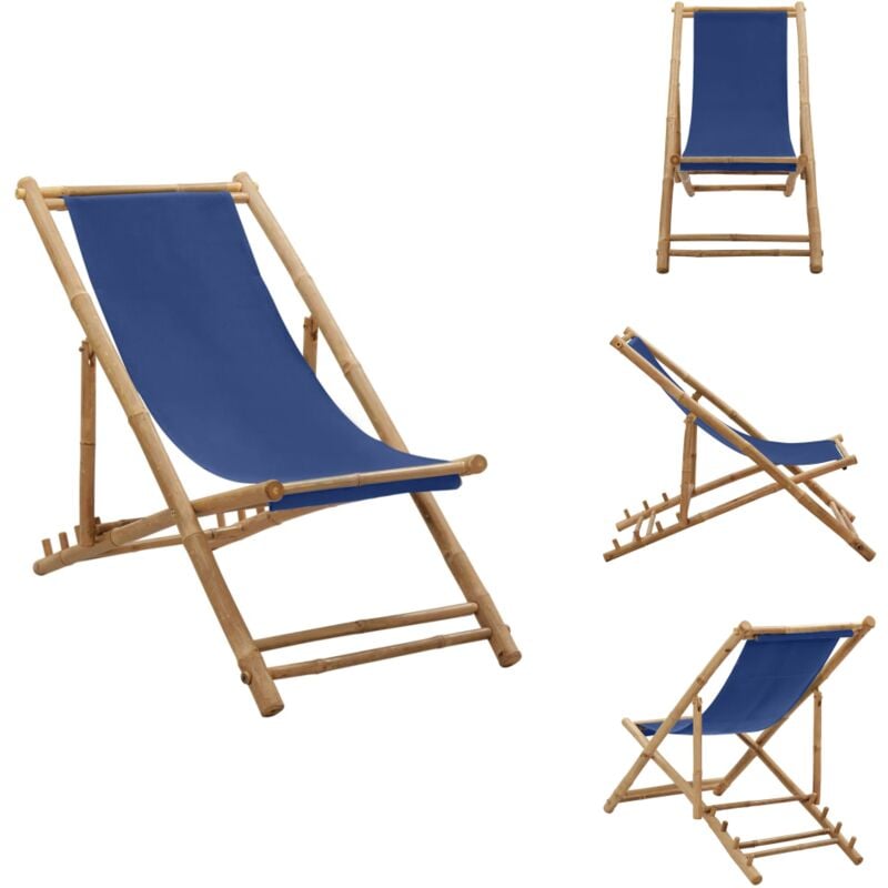 Liegestuhl Bambus und Canvas Marineblau - Liegestuhl - Gartenstuhl - Strandstuhl - Bambus Möbel - Outdoor Möbel