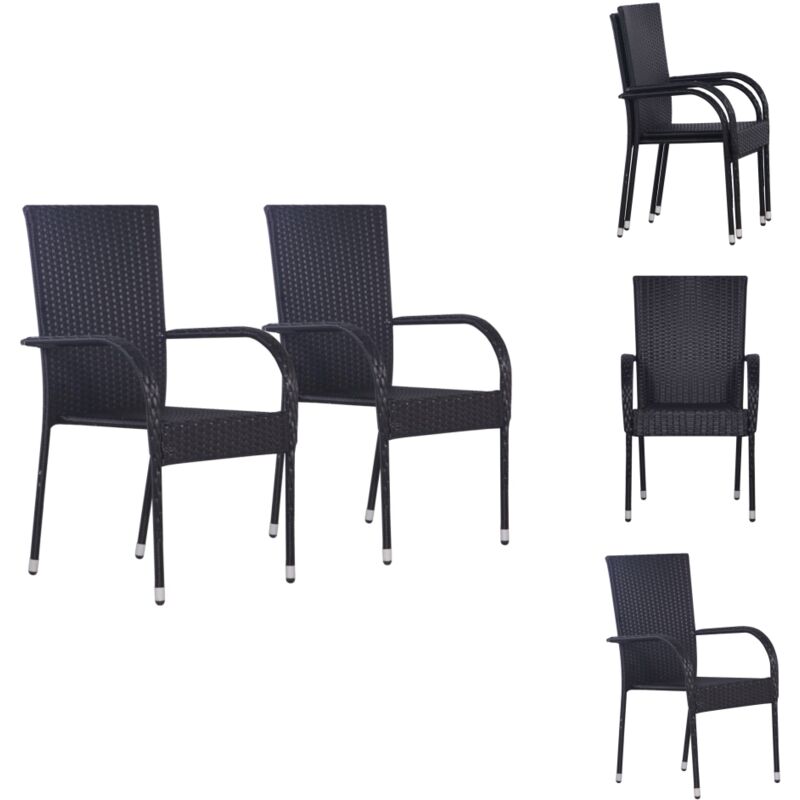 Vidaxl - Stapelbare Gartenstühle 2 Stk. Poly Rattan Schwarz - Gartenstühle - Stapelstühle - Outdoor Möbel - Rattan Gartenmöbel - Balkonmöbel