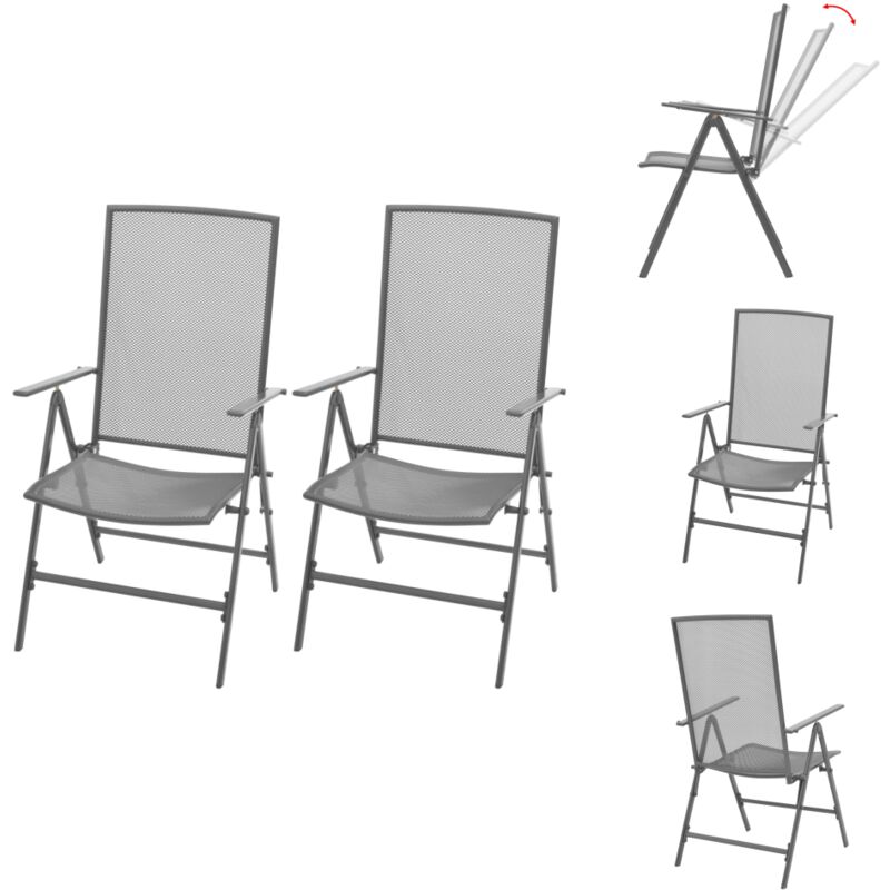 Vidaxl - Stapelbare Gartenstühle 2 Stk. Stahl Grau - Verstellbarer Gartenstuhl - Stahlgartenstuhl - Outdoor Stuhl - Balkonstuhl - Gartenmöbeln