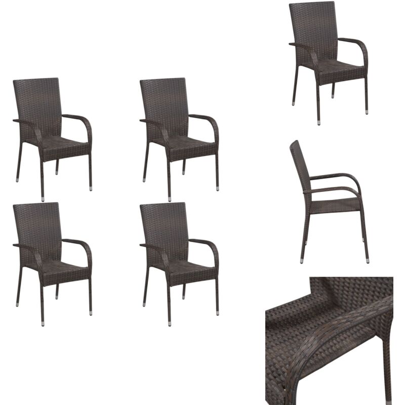 Vidaxl - Stapelbare Gartenstühle 4 Stk. Poly Rattan Braun - Gartensessel - Gartenstühle - Stapelbar - Outdoor Möbel - Rattan Sessel