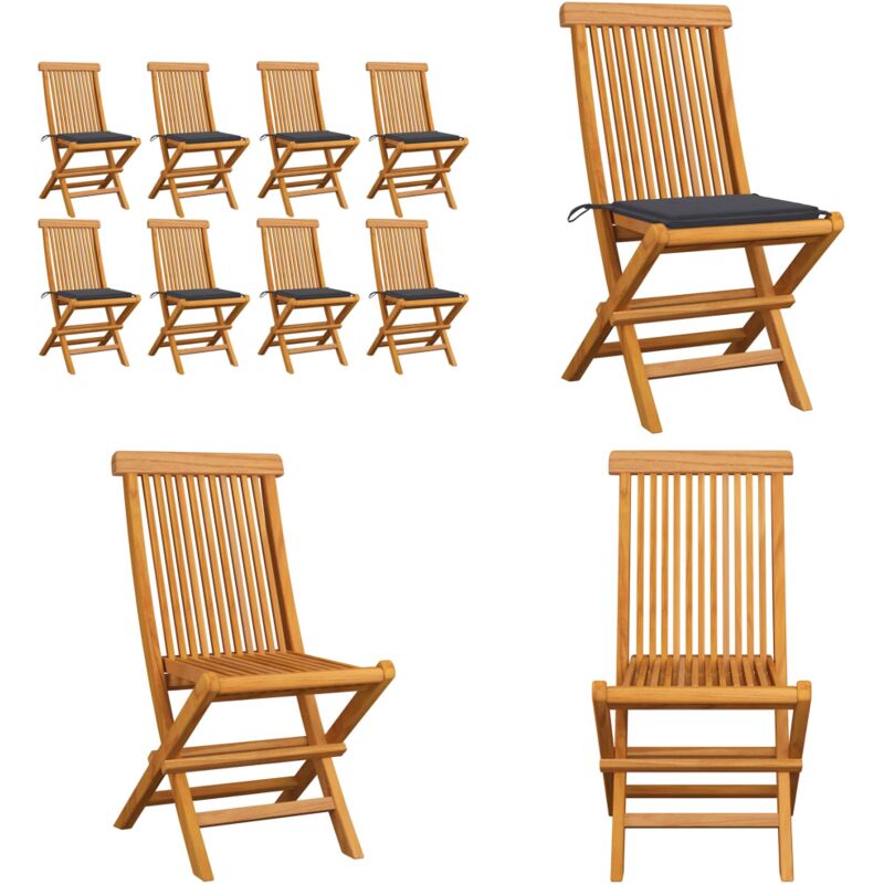 Vidaxl - Gartenstühle mit Anthrazit Kissen 8 Stk. Massivholz Teak - Teakholzmöbel - Gartenstühle - Klappstühle - Esszimmerstühle - Outdoormöbel