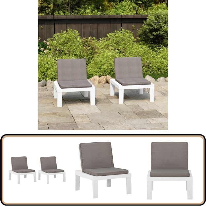 Vidaxl - Gartenstühle mit Auflagen 2 Stk. Kunststoff Weiß - Gartensessel - Gartenstühle - Outdoor Möbel - Balkonmöbel - Kunststoffe Sessel