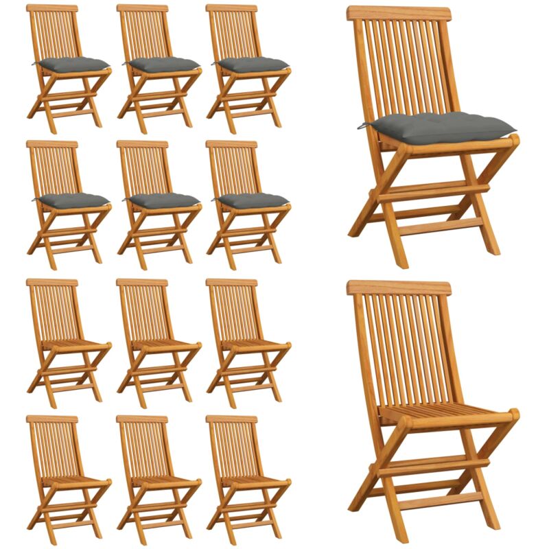 Vidaxl - Gartenstühle mit Grauen Kissen 6 Stk. Massivholz Teak - Gartenstühle - Teakholzmöbel - Outdoormöbel - Esszimmerstühle - Balkonmöbel - Home &