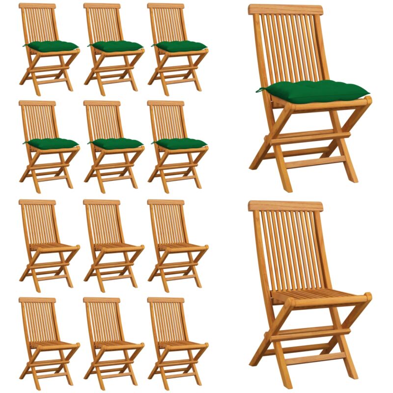 Vidaxl - Gartenstühle mit Grünen Kissen 6 Stk. Massivholz Teak - Gartenstühle - Teakholzmöbel - Outdoormöbel - Esszimmerstühle - Klappstühle - Home &