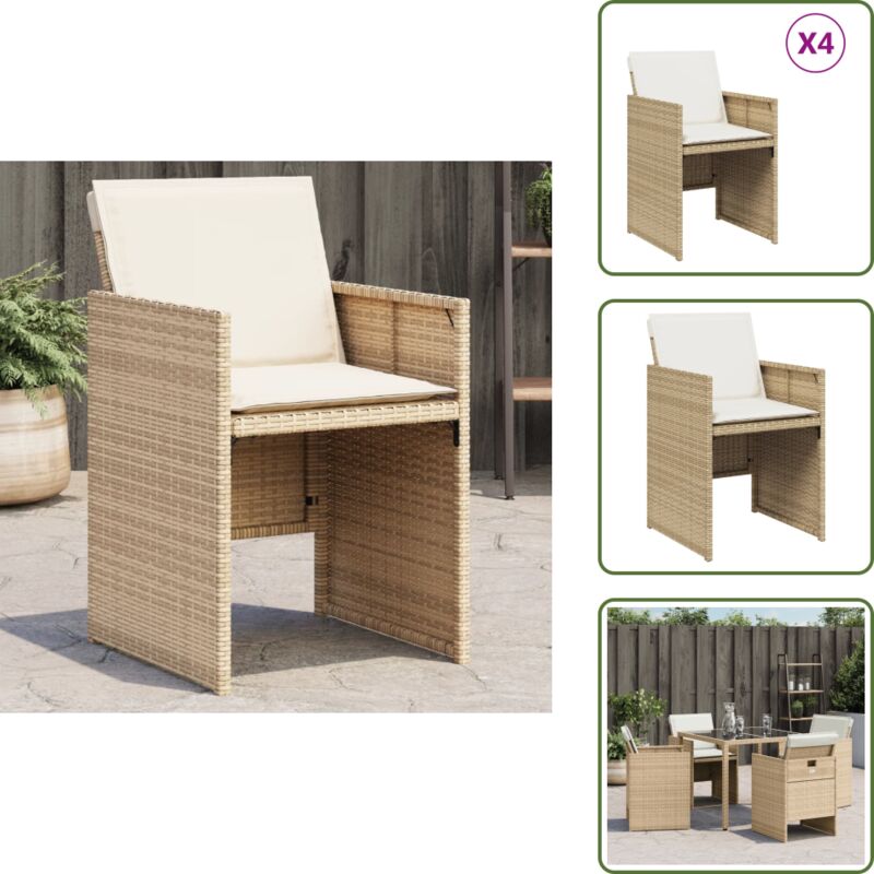Vidaxl - Gartenstühle mit Kissen 4 Stk. Beige Poly Rattan - Gartenstühle - Outdoor Möbel - Rattan Gartenmöbel - Gartenlounge - Balkonmöbel