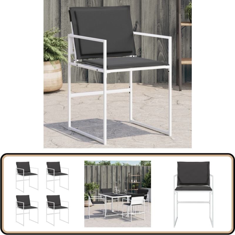 Vidaxl - Gartenstühle mit Kissen 4 Stk. Weiß Stahl und Textilene - Gartenstühle - Esszimmerstühle - Balkonmöbel - Terrassenmöbel - Stahleinrichtung