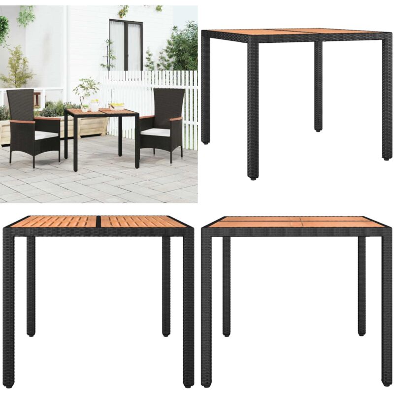 Gartentisch mit Holzplatte Schwarz Poly Rattan & Akazienholz - Gartentisch - Outdoor Möbel - Gartenmöbel - Esstisch - Balkonmöbel - Home & Living