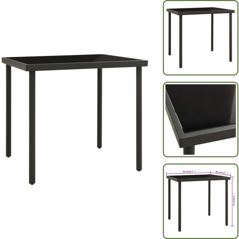 Garten-Esstisch Anthrazit 80x80x72 cm Glas und Stahl - Gartentisch - Esstisch - Outdoor Möbel - Balkonmöbel - Terrassenmöbel