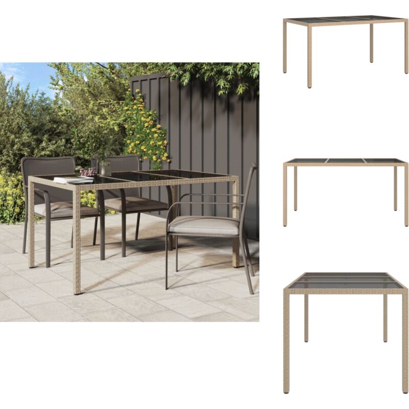 Gartentisch 150x90x75 cm Gehärtetes Glas Poly Rattan Beige - Esstisch - Gartentisch - Outdoor-Tisch - Polyrattan Tisch - Rattan Tisch