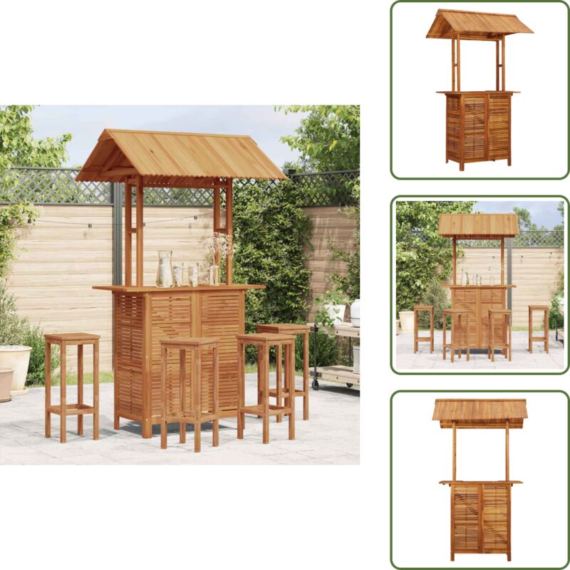 Outdoor-Bartisch mit Dach 113x106x217 cm Akazie Massivholz - Outdoor Tisch - Esszimmerset - Gartenmöbel - Balkon Möbel - Terrasse Möbel