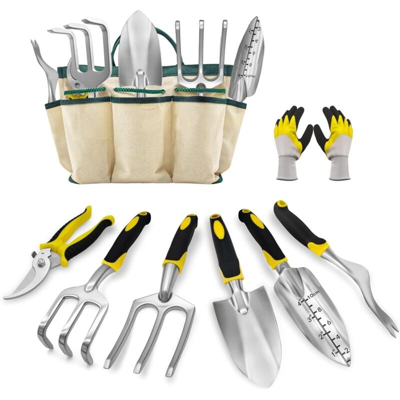 Gartenwerkzeug-Set, 8-teilig, Gartengeräte mit Gartentasche, Gartenpflegehandschuhe, Gartengeräte mit Gartenschere, Schaufel, Rechen, Gartensets für