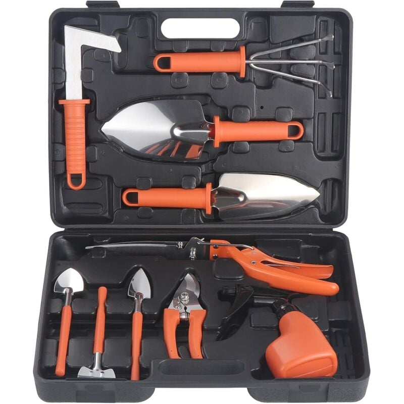 Gartenwerkzeug-Set, Gartengeräte-Set, Gartengeräte mit Tragetasche, Geschenke für Gartenliebhaber (Orange)