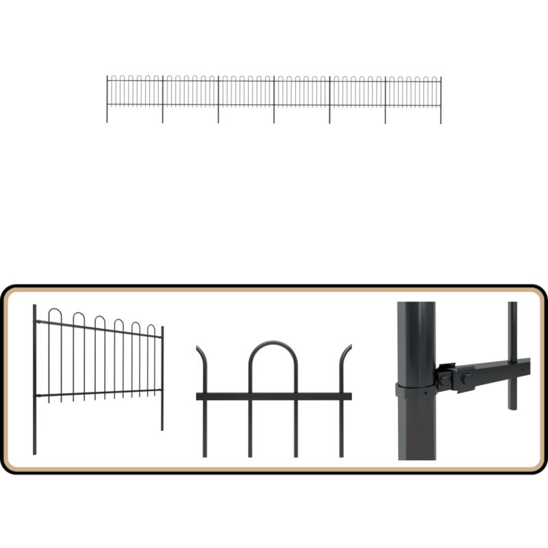 Vidaxl - Gartenzaun mit Bügel-Design Stahl 10,2 x 1 m Schwarz - Gartenzaun - Stahldesign - Schwarz - Metallzaun - Sicherheitszaun
