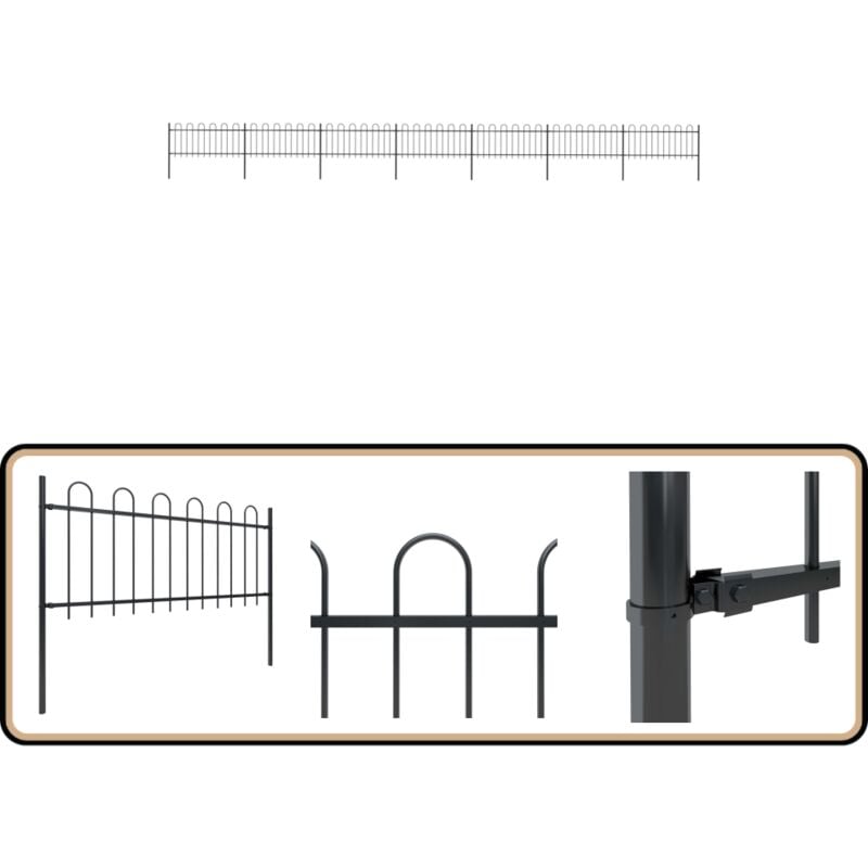 Vidaxl - Gartenzaun mit Bügel-Design Stahl 11,9 x 0,8 m Schwarz - Gartenzaun - Stahlezaunt - Metallzaun - Zaun Schwarz - Zaunbügel