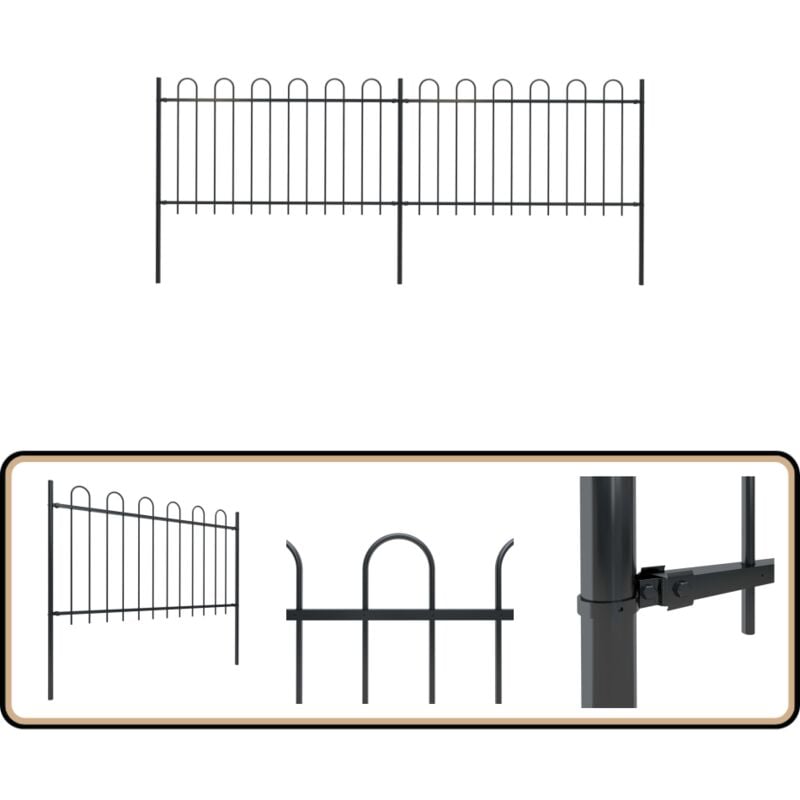 Gartenzaun mit Bügel-Design Stahl 3,4 x 1 m Schwarz - Gartenzaun - Stahlezaunt - Metallzaun - Schwarz - Zaunelement