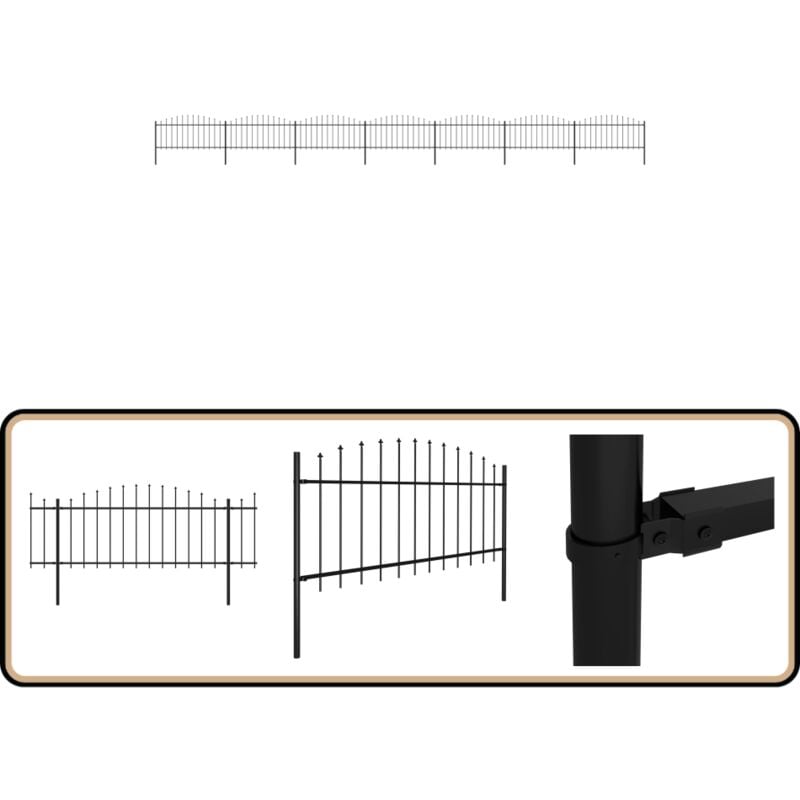 Gartenzaun mit Speerspitzen Stahl (0,5 - 0,75) x 11,9 m Schwarz - Gartenzaun - Stahlezaunt - Metallzaun - Sicherheitszaun - Privacy Screen
