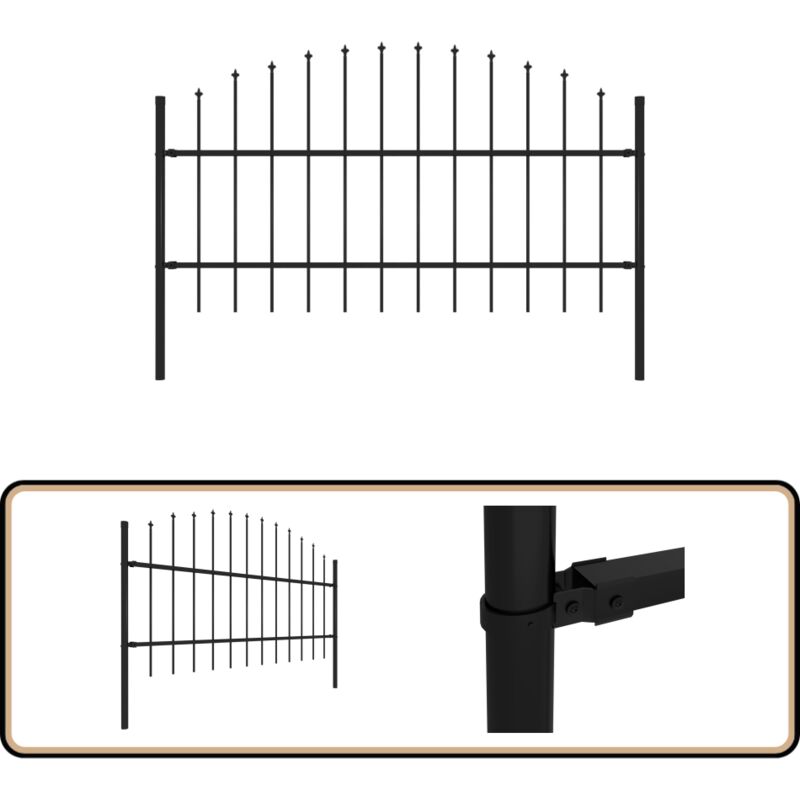Gartenzaun mit Speerspitzen Stahl (0,75 - 1) x 1,7 m Schwarz - Gartenzaun - Stahlezaunt - Metallzaun - Zaunelement - Sicherheitszaun