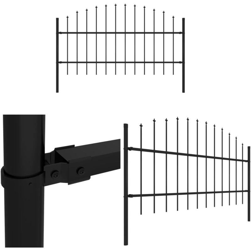 Gartenzaun mit Speerspitzen Stahl (0,75 - 1) x 1,7 m Schwarz - Gartenzaun - Stahlezaunt - Metallzaun - Zaunelement - Sicherheitszaun - Home & Living