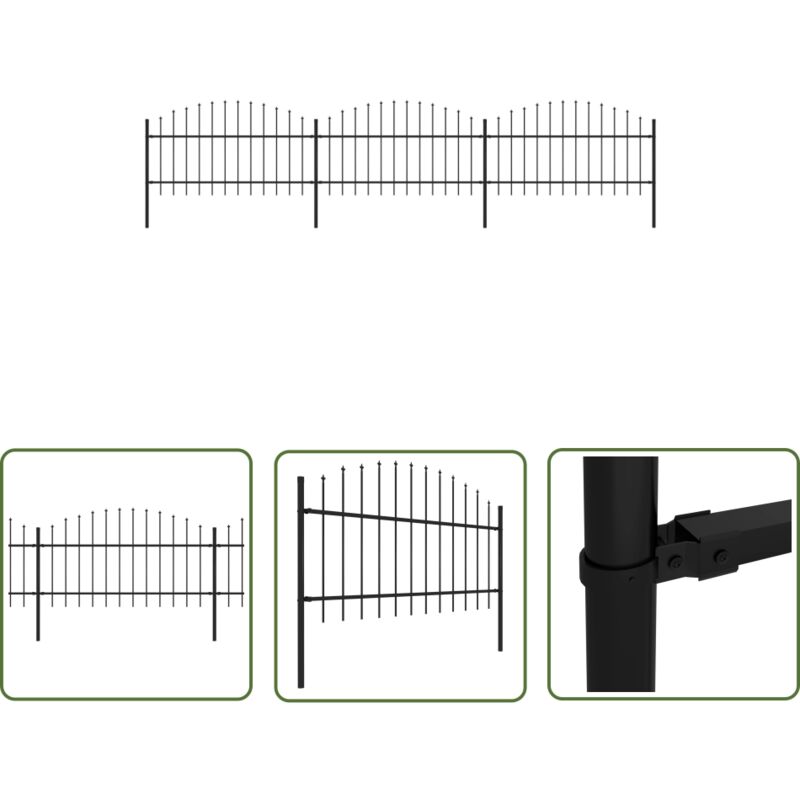 The Living Store Gartenzaun mit Speerspitzen Stahl (1 - 1,25) x 5,1 m Schwarz - Gartenzaun - Stahlezaunt - Metallzaun - Sicherheitszaun - Zaunsystem