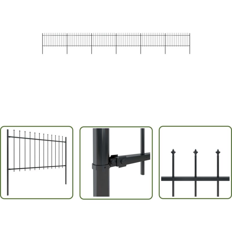 The Living Store Gartenzaun mit Speerspitzen Stahl 10,2 x 1 m Schwarz - Gartenzaun - Stahlezaunt - Metallzaun - Zaun Schwarz - Zierzaun