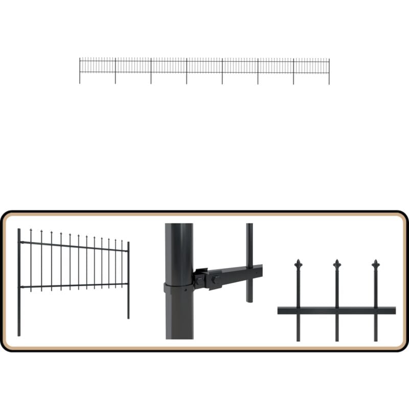 Vidaxl - Gartenzaun mit Speerspitzen Stahl 11,9 x 0,8 m Schwarz - Gartenzaun - Stahlezaunt - Metallzaun - Zaun Schwarz - Zierzaun