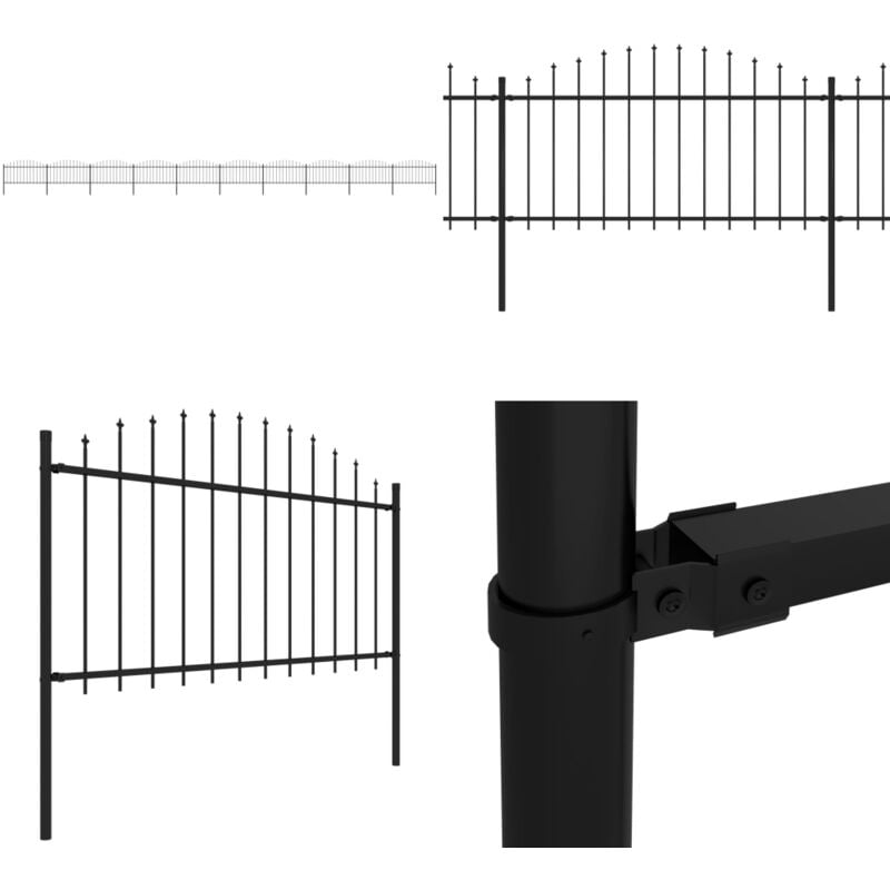 Gartenzaun mit Speerspitzen Stahl (1,25 - 1,5) x 17 m Schwarz - Gartenzaun - Stahltzaun - Metallzaun - Sicherheitszaun - Privacy Screen - Home &