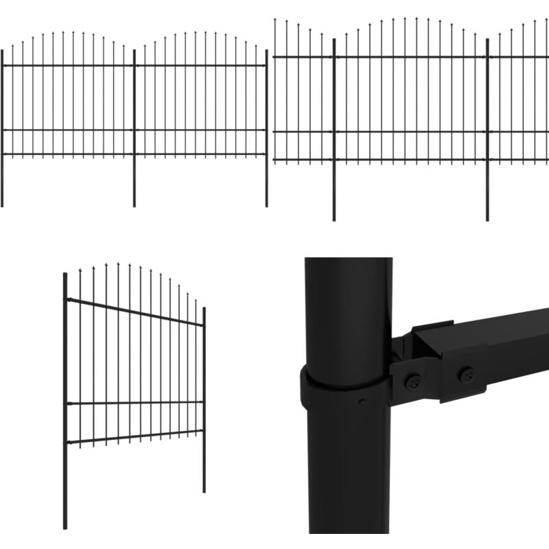 Gartenzaun mit Speerspitzen Stahl (1,5 - 1,75) x 3,4 m Schwarz - Gartenzaun - Stahlezaunt - Metallzaun - Sicherheitszaun - Zaun Schwarz - Home &