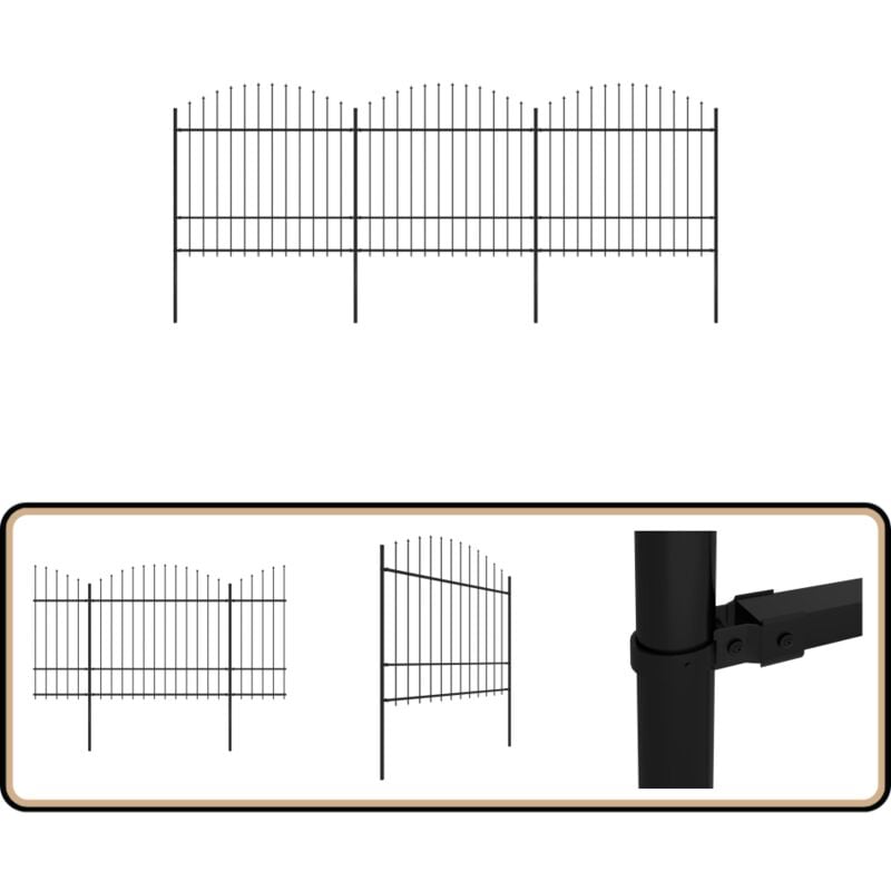 Gartenzaun mit Speerspitzen Stahl (1,5 - 1,75) x 5,1 m Schwarz - Gartenzaun - Stahlezaunt - Metallzaun - Sicherheitszaun - Privacy Screen