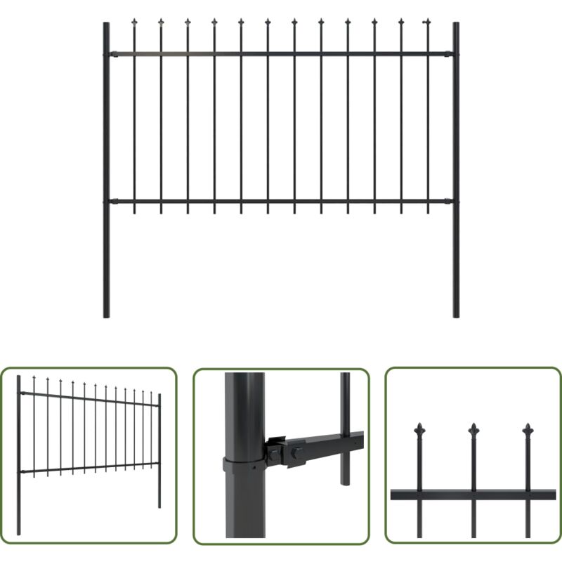 The Living Store Gartenzaun mit Speerspitzen Stahl 1,8 m Schwarz - Gartenzaun - Stahlezaunt - Metallzaun - Zaun Schwarz - Zierzaun