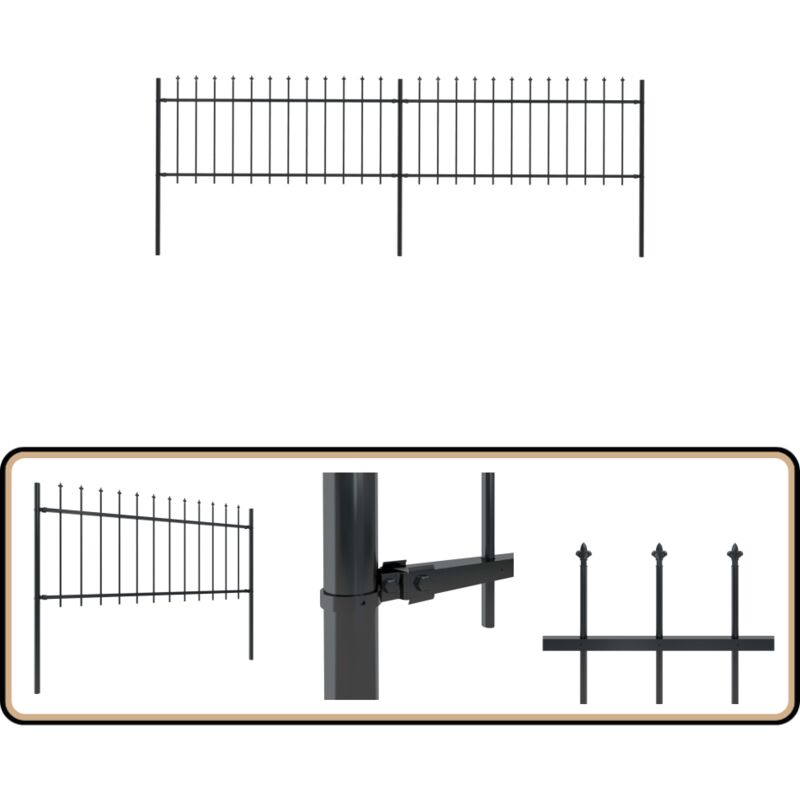 Gartenzaun mit Speerspitzen Stahl 3,4 x 0,8 m Schwarz - Gartenzaun - Stahlezaunt - Metallzaun - Zaun Schwarz - Dekozaun