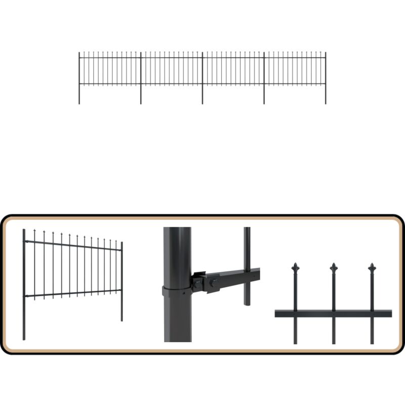 Gartenzaun mit Speerspitzen Stahl 6,8 x 1 m Schwarz - Gartenzaun - Stahlezaunt - Metallzaun - Zaun Schwarz - Dekorative Zaunspeerspitzen