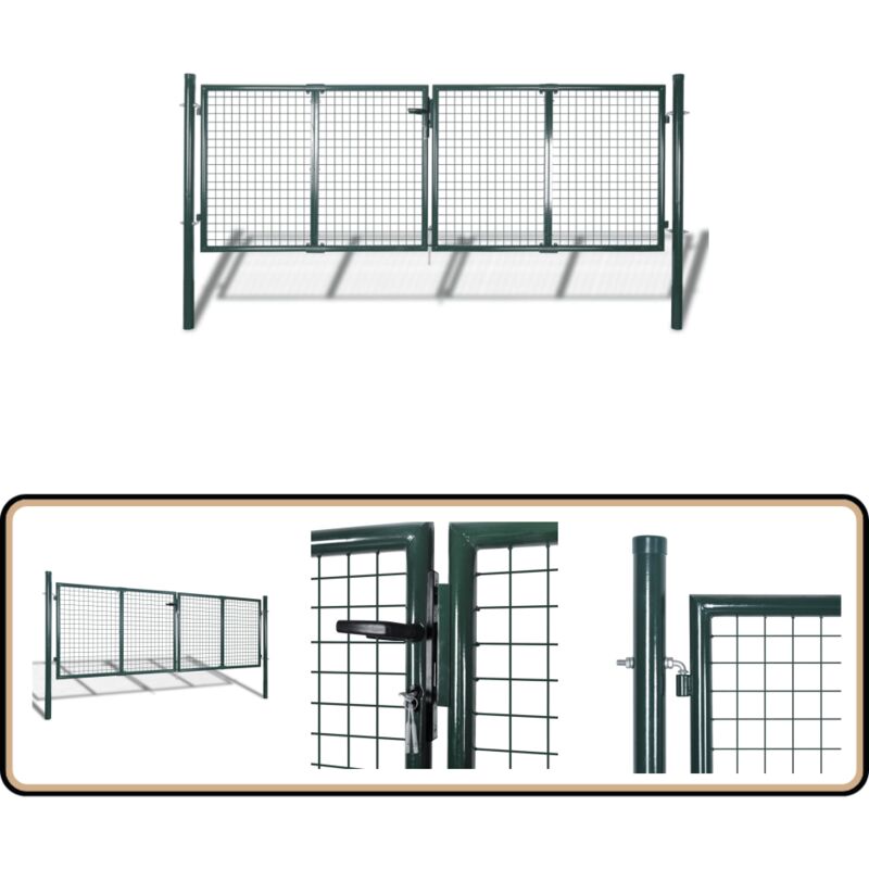 Gartenzaun Tor 289x125 cm/306x175 cm Stahl Grün - Gartentor - Zaun - Metalltor - Stahltür - Tor Grün