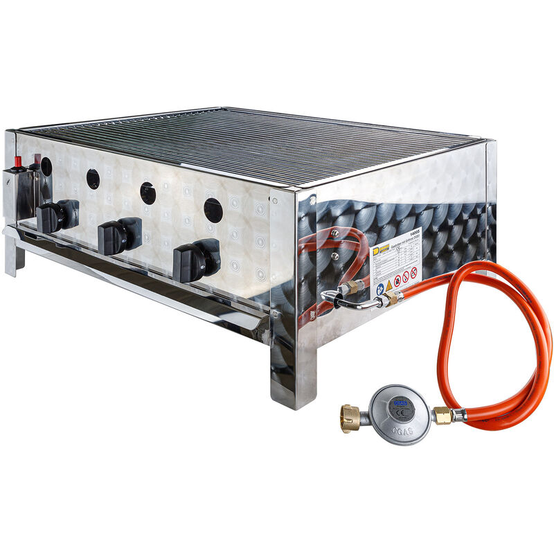 Dema - Gasbräter Gasgrill mit Grillrost Gastrobräter Tischgrill 3-flammig Wurstbrater