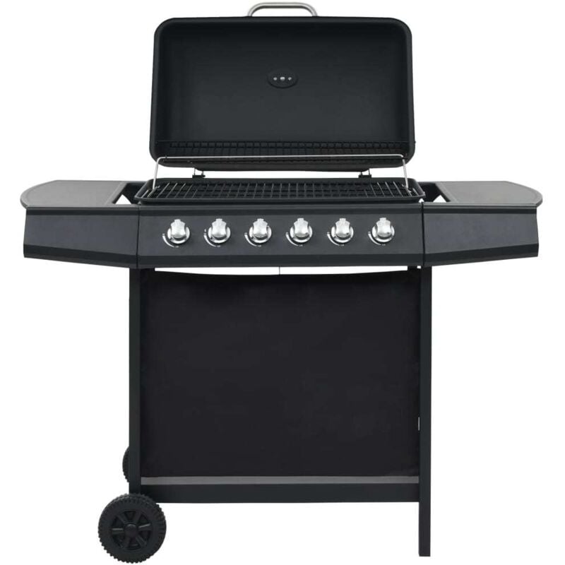 Longziming - Gasgrill mit 6 Flammen Stahl Schwarz vidaXL
