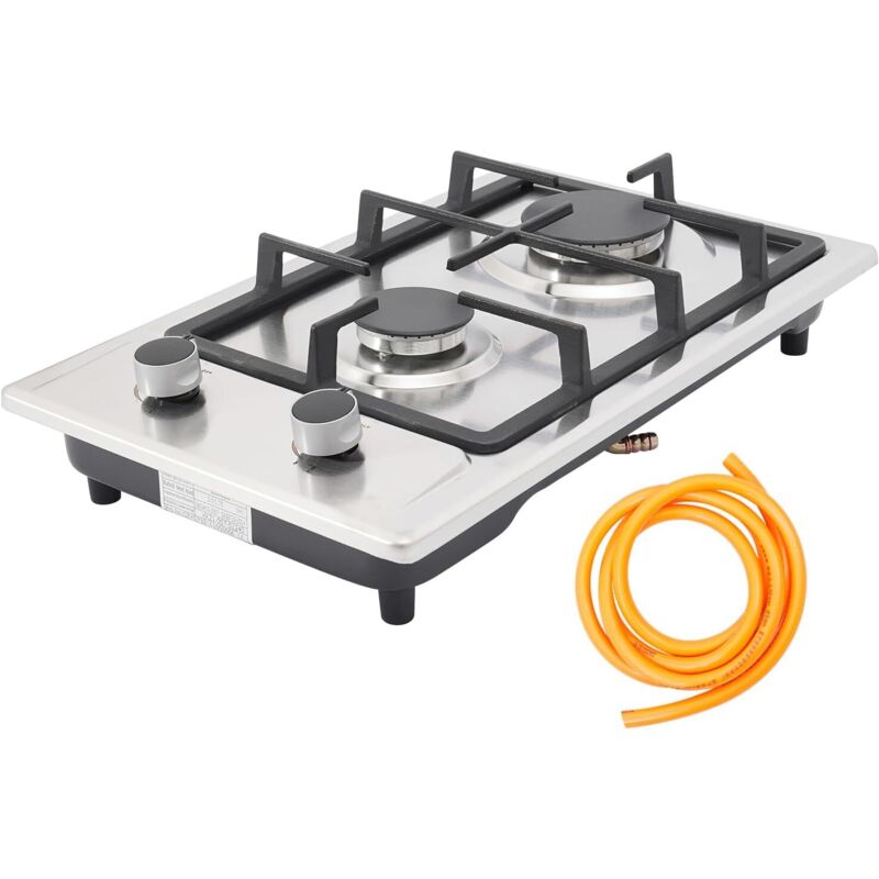 Gasherd, Gaskocher 2 Flammig mit Gas Pipe und Pressure Reducing Valve, 3KW+1.75KW Gaskochfeld für Küche, Büro oder Camping, 2800 Pa Kochplatte