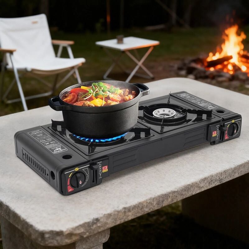 Gaskocher 2-Flammig, 64 27.8 8cm Campingkocher mit Tragekoffer LPG Gas Kochfeld für Innen- und Outdoor