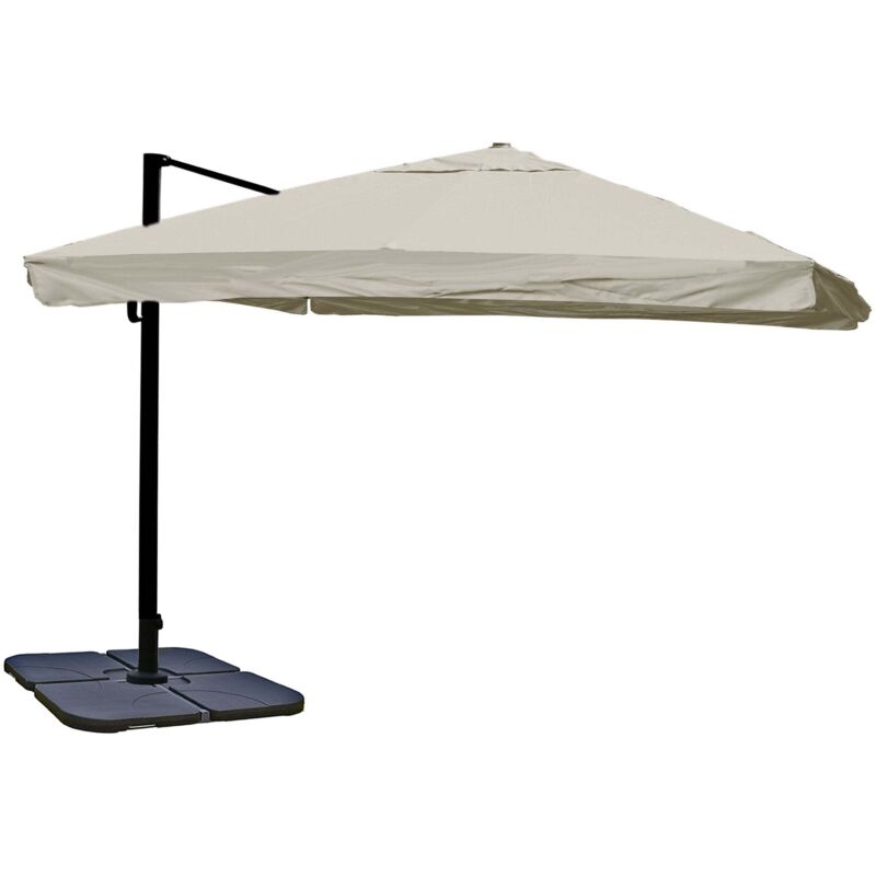 Gastronomie-Ampelschirm HHG 855, 3,5x3,5m (Ø4,95m) Polyester Alu/Stahl 25kg Flap, creme-grau mit Ständer