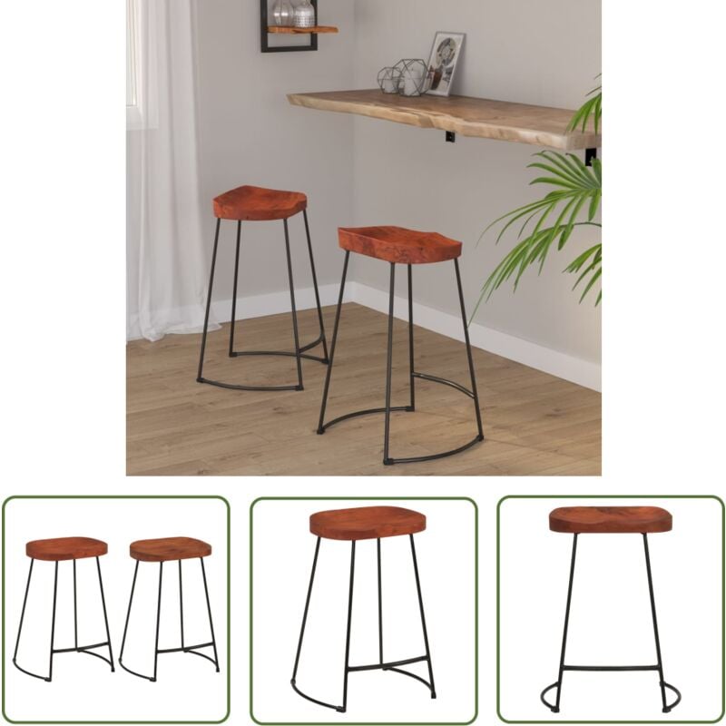The Living Store Gavin Barhocker 2 Stk. 45x40x63 cm Massivholz Mango - Barhocker - Mangoholz - Barstuhl - Gartenmöbeln - Wohnzimmer Dekoration