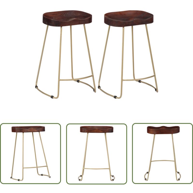 The Living Store Gavin Barhocker 2 Stk. Massivholz Mango - Retro Barhocker - Mangoholz Barhocker - Industrieller Barhocker - Vintage Barhocker