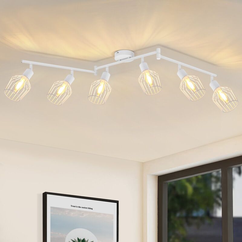 Deckenleuchte 6 Flammen E14 – Retro weiße Deckenleuchten, 350° drehbare LED-Deckenleuchte für Flur, Schlafzimmer, Wohnzimmer, Küche - Gbly