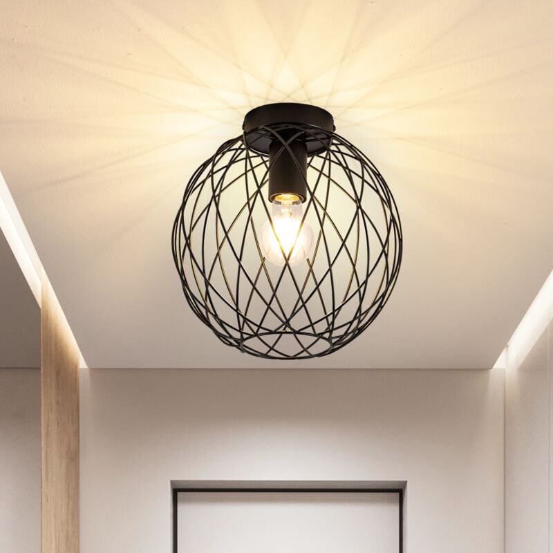 Deckenleuchte Vintage Deckenlampe Schwarz Industrial - Flurlampe E27 1 Flammig Retro Käfig Metall Lampenschirm Gang Korride Küche Wohnzimmer