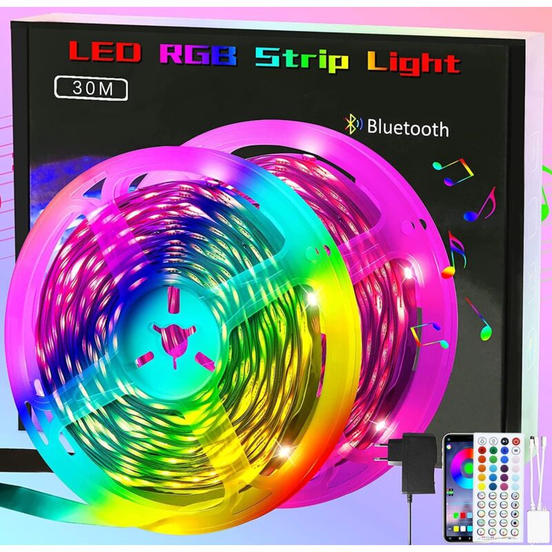 Led Strip 30m Lichtband Smart - rgb led Streifen 16 Mio. Farbwechsel - Musik Lichterkette einstellbar mit Fernbedienung App Steuerbar - led