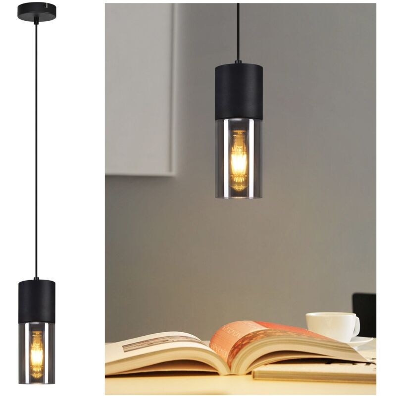Gbly - Pendelleuchte Schwarz Pendellampe Esstisch - Hängeleuchte E27 Küche Glas Schwarz Metall, Hängelampe 1 Flammig Industrie Modern für Esstisch