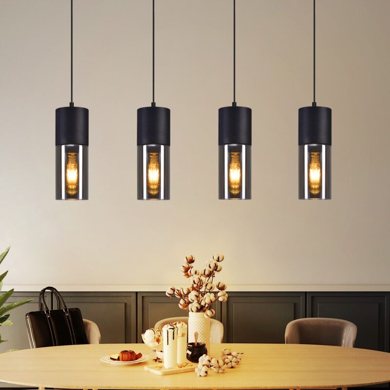 Pendelleuchte Schwarz Pendellampe Esstisch - Hängeleuchte E27 Küche Glas Schwarz Metall Hängelampe 4 Flammig Industrie Modern für Esstisch Wohnzimmer
