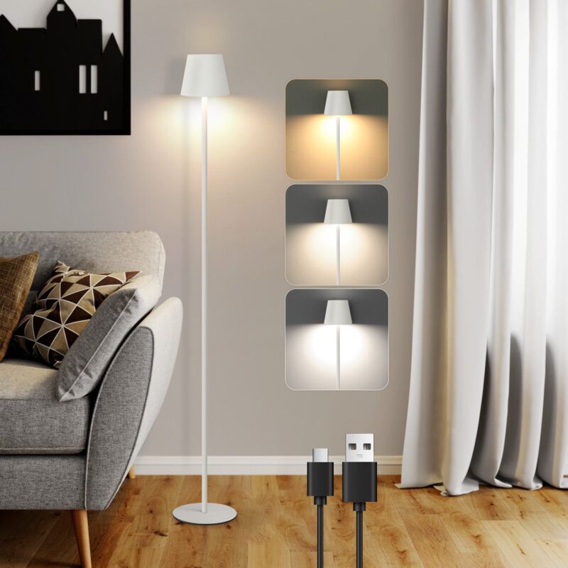 Stehlampe Wohnzimmer led Dimmbar Stehleuchte - Modern usb Akku Standleuchte Lampe mit 3 Farbtemperaturen Weiß Stehlampe für Schlafzimmer