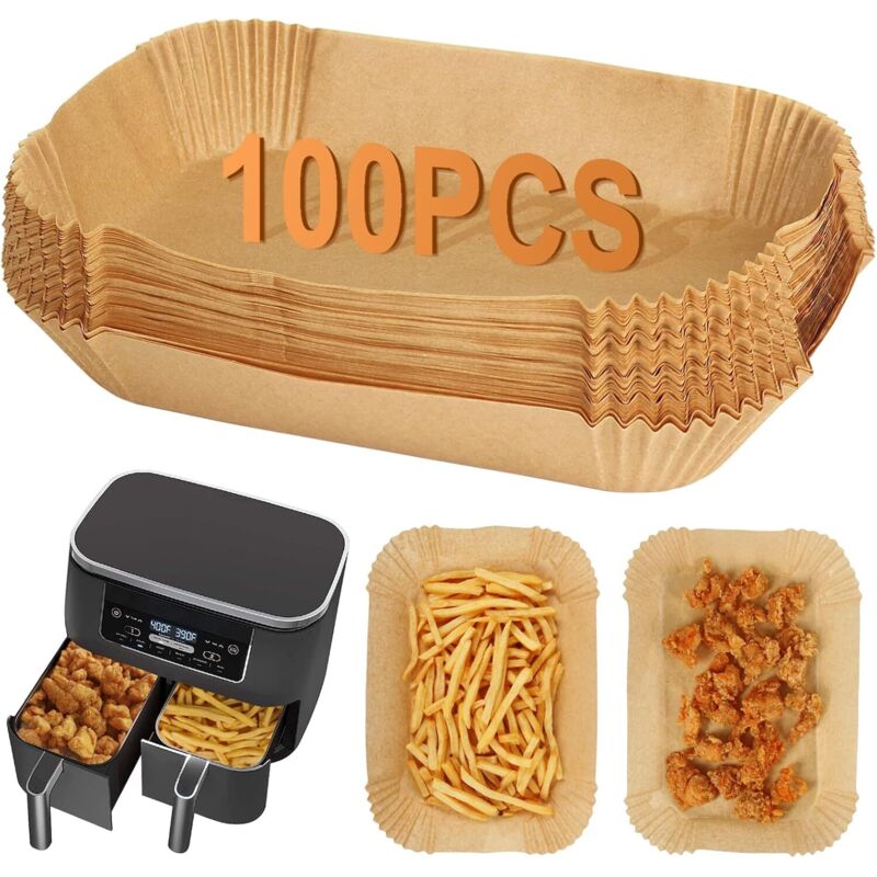 Geeignet für Ninja Dual Air Fryer AF300UK/AF400UK, Salter und Tower Heißluftfritteusen – 100 Blatt Einweg-Backpapier – Zubehör für Heißluftfritteusen
