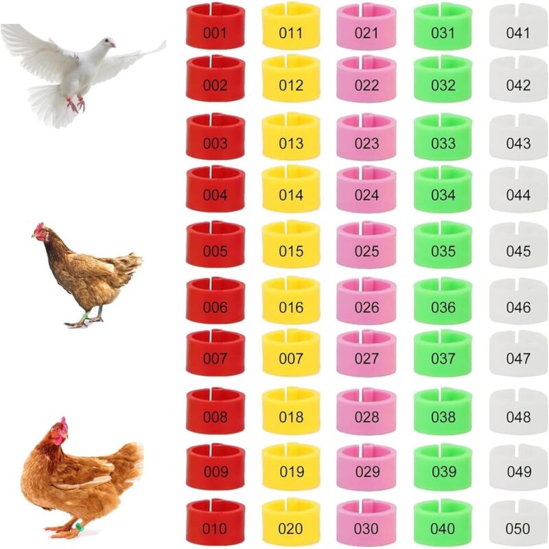 Bluedeer - Geflügel Fußringe 100 Stück Hähnchen Beinringe Mehrfarbige Hähnchen Identifikation Beinbänder Nummerierter Clip an Geflügel Beinringen für