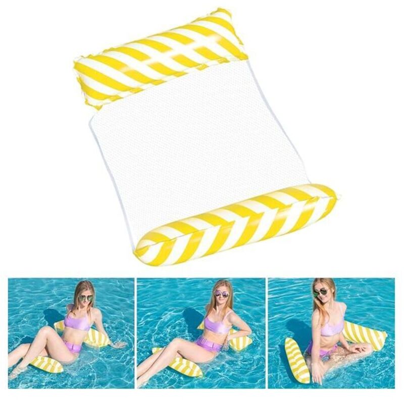 Gelb, Aufblasbare Schwimmhängematte, Mehrzweck-Schwimmbett, 4-in-1-Schwimmhängematte (Sattel, Liegestuhl, Schlauchboot, Hängematte), Anti-Leck-Düse,