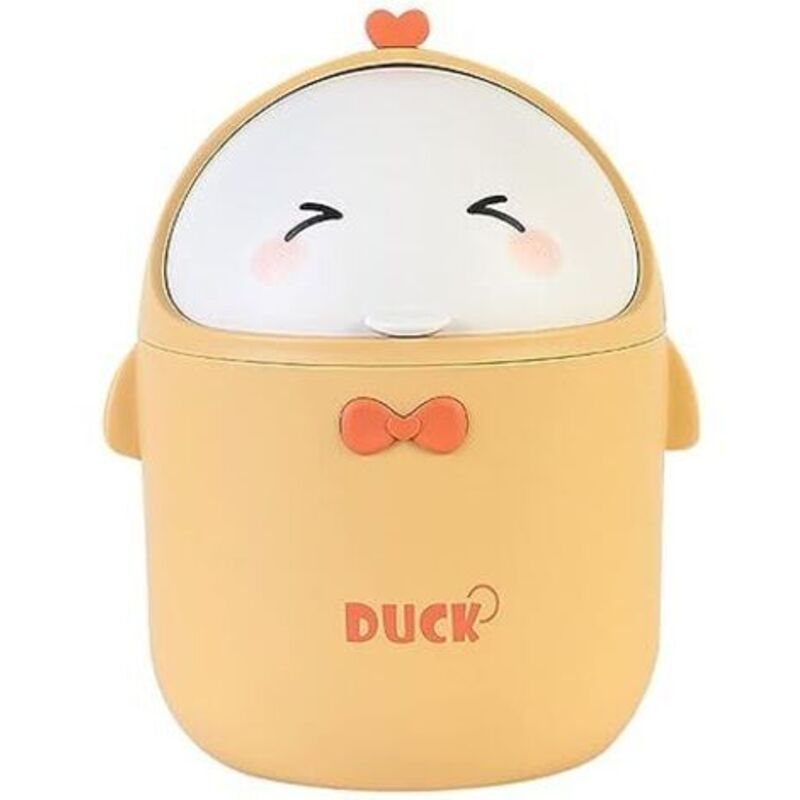 (Gelb) Mini-Schreibtisch-Mülleimer mit Deckel, tragbarer Mülleimer im niedlichen Cartoon-Stil, Schreibtisch-Mülleimer, kleiner Badezimmer-Mülleimer,