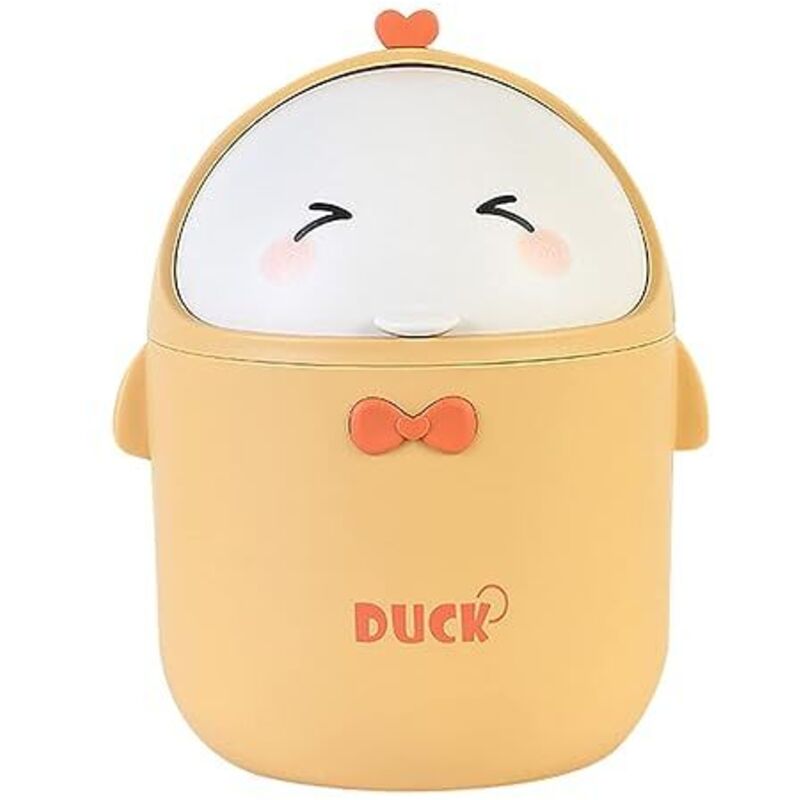 (Gelb) Mini-Tischmülleimer mit Deckel, tragbarer Mülleimer im niedlichen Cartoon-Stil, Tischmülleimer, kleiner Badezimmer-Mülleimer, für
